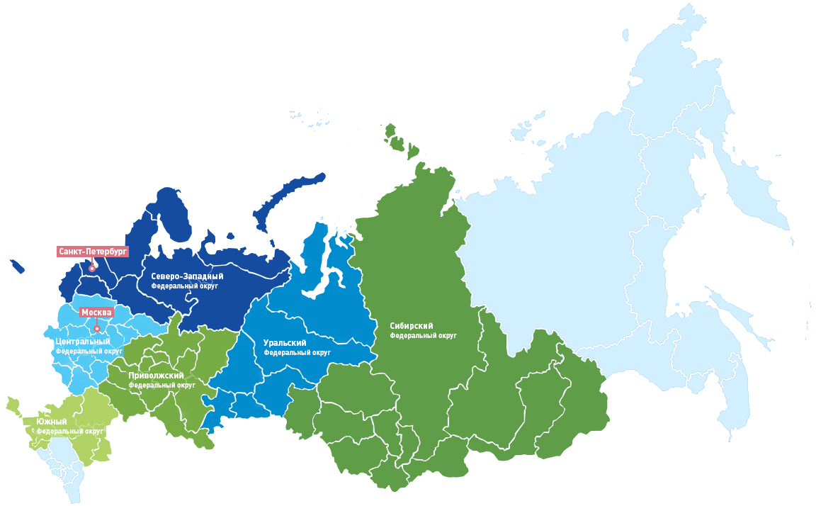 Приволжский и Уральский федеральный округ на карте России.